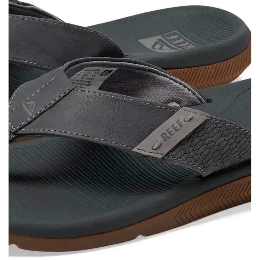 NEW REEF SANTA ANA Men's Sandals Flip Flop Slip On Comfort Leather Size 13 GREY